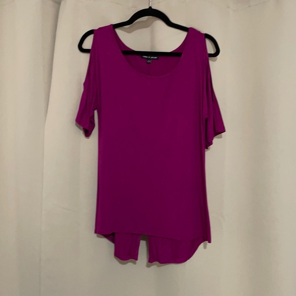 Cable & Gauge Pink Open Shoulder Mid Sleeve Blouse - Picture 1 of 3